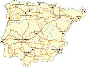 Map of the Roman roads in Spain